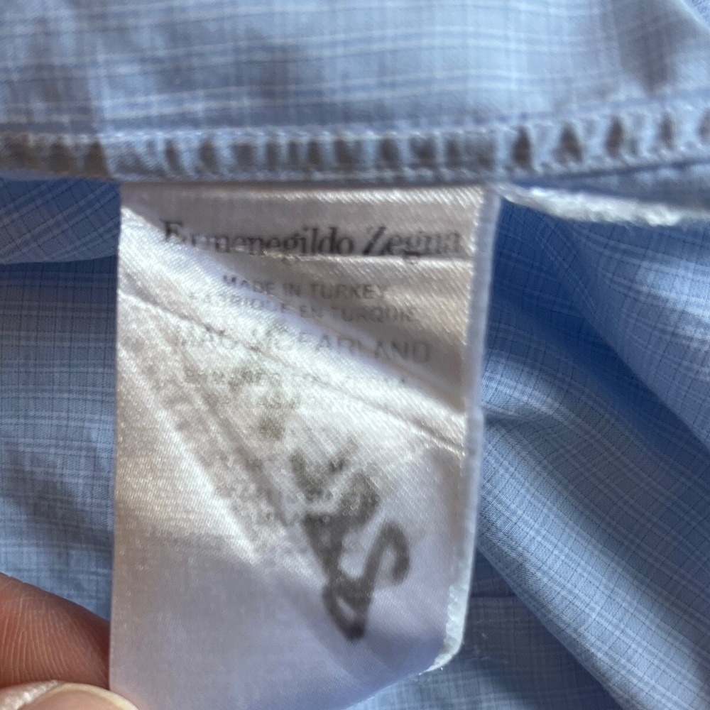 Ermenegildo Zegna Men's Light Blue Long-Sleeve Dress‎ Shirt Lightweight Cotton - Picture 7 of 13